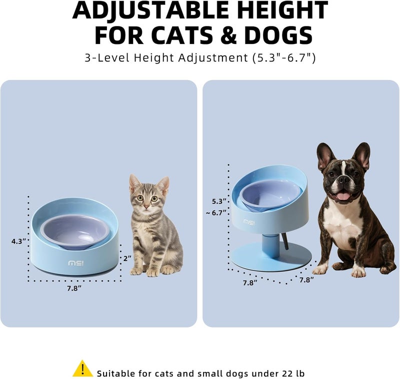 MS!MAKE SURE Adjustable Raised Cat Bowls, Ceramic Elevated Cat Bowls, Pet Bowl with Anti - Slip Rubber Pad, Leak - Proof, Lead & Cadmium Free, Whisker - Friendly, for All Life Stages of Age Blue - Image 2